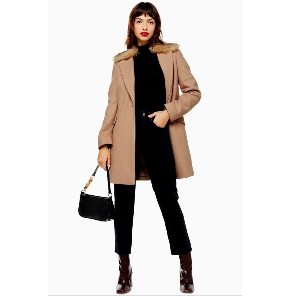 TOPSHOP Monica Faux Fur Collar Coat